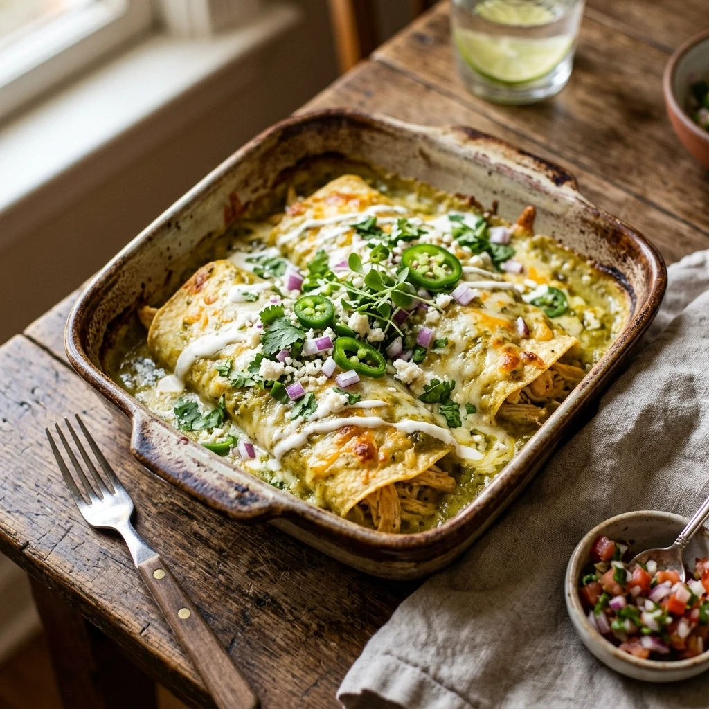 Creamy Hatch Chili Chicken Enchiladas