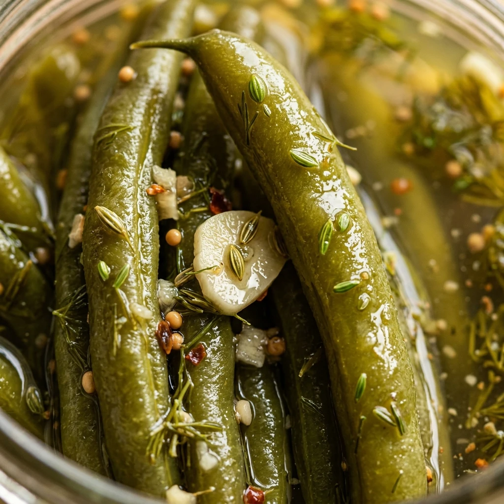 Crunchy Garlic Dilly Pickled Green Beans