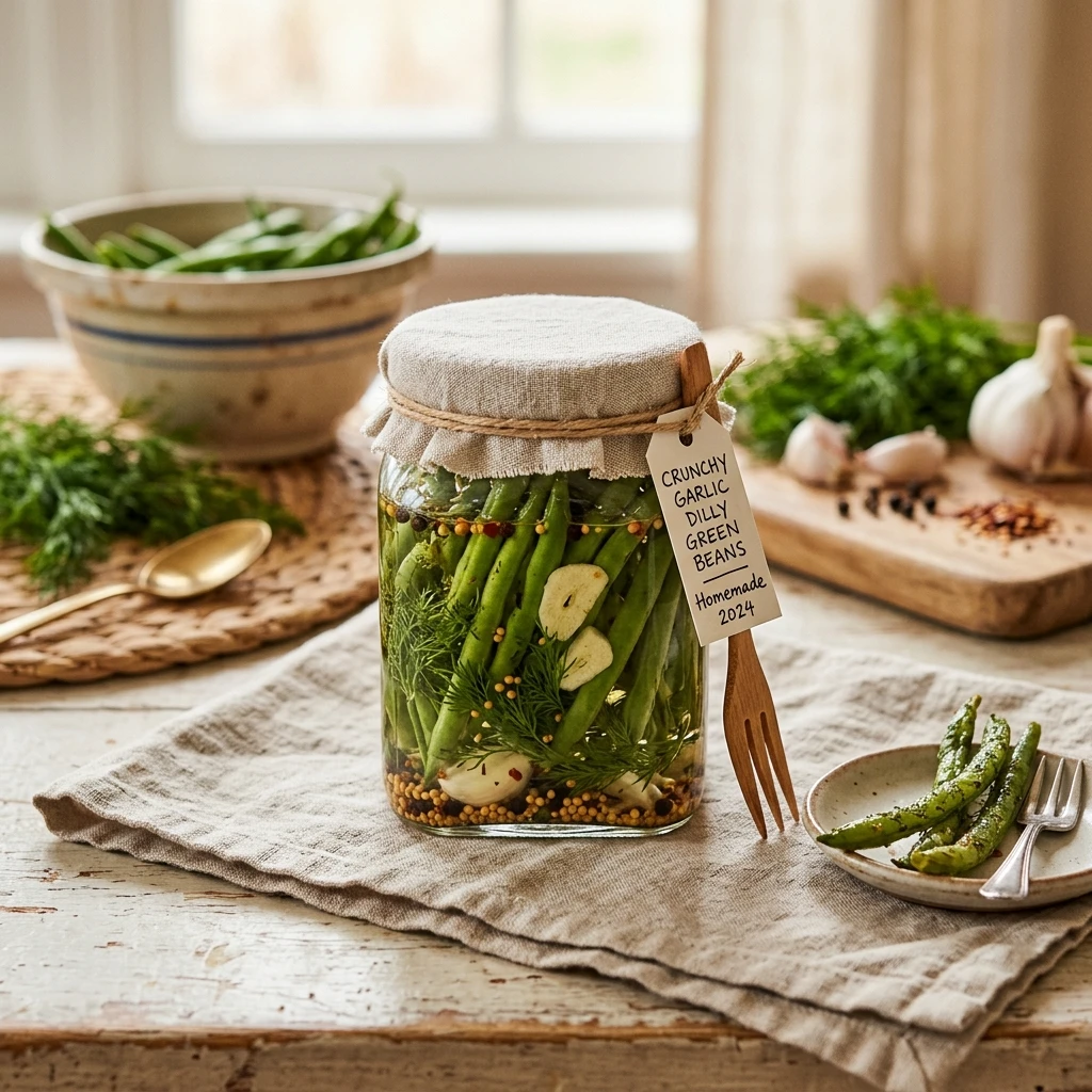 Crunchy Garlic Dilly Pickled Green Beans