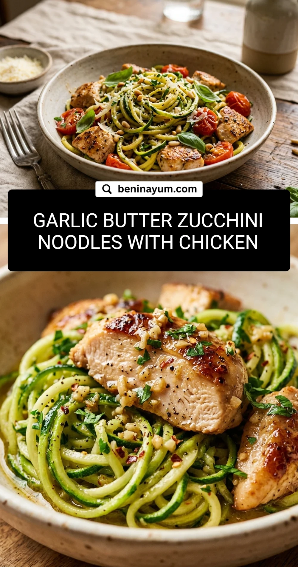 Garlic Butter Zucchini Noodles With Chicken
