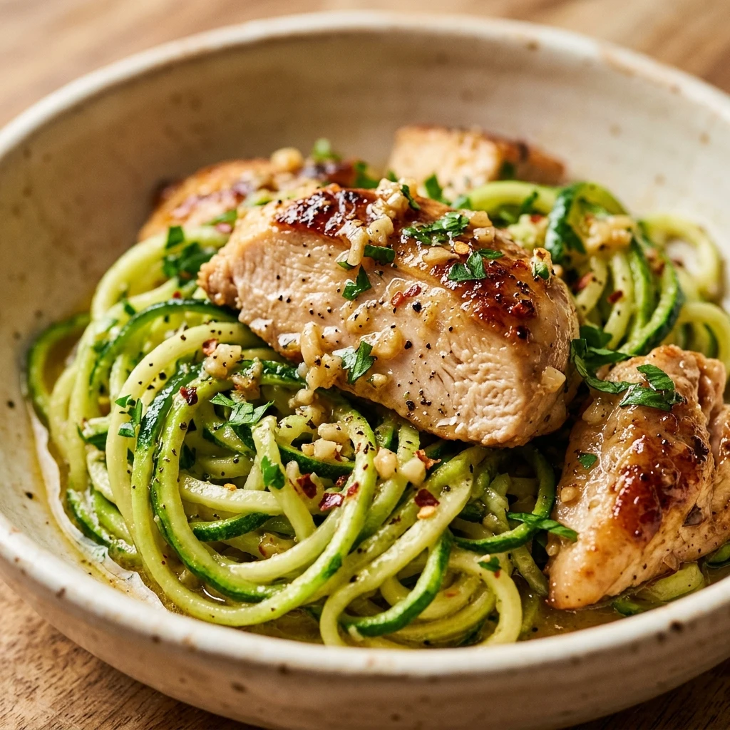 Garlic Butter Zucchini Noodles With Chicken