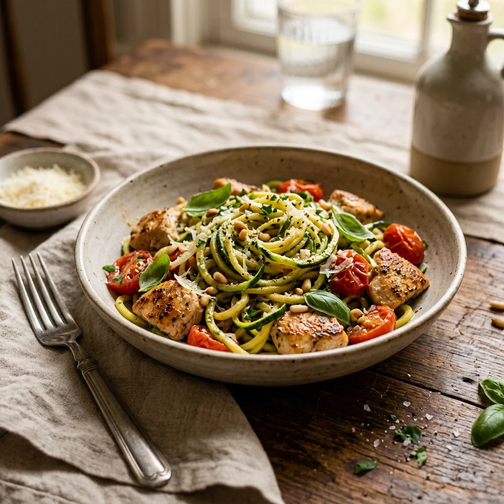 Garlic Butter Zucchini Noodles With Chicken