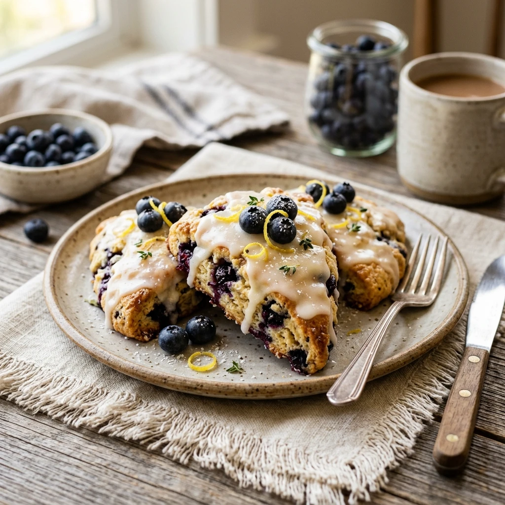 Lemon Glazed Huckleberry Scones