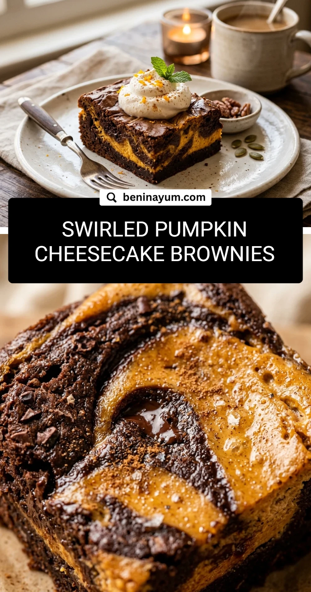Swirled Pumpkin Cheesecake Brownies