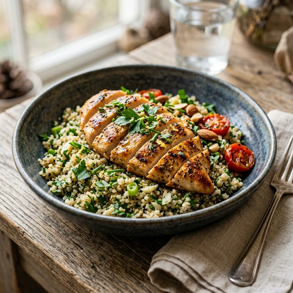 High Protein Garlic Chicken And Quinoa